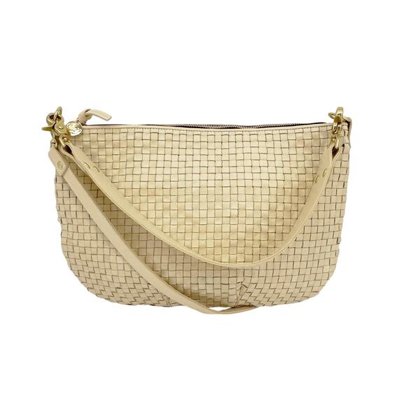 CLARE V. Moyen Messenger Cream Woven Checker - Picture 1 of 16
